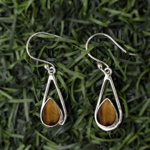 Tiger Eye Gemstone 925 Pendientes colgantes de plata de ley sólida hechos a mano para mujeres y niñas El mejor diseño para boda Joyería fina - Product Image 4