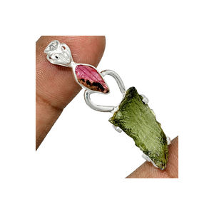 Colgantes de Moldavita, Gema Natural de Moldavita en Bruto, Colgante de Plata para Mujer, Cristal de Turmalina, Gema con Punta - Product Image 1