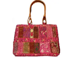 Bolsa de algodão bordada com miçangas para mulheres, bolsa elegante com alça de bambu para boêmio, com alça de algodão, ideal para indianos, vagabundo e hippie