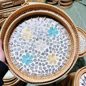 Ensemble de 2 plateaux ronds économiques colorés avec différents motifs de nacre - Product Image 4