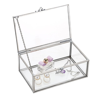 Creativa Scatola Organizzatrice per Gioielli in Metallo e Vetro Trasparente a Forma Esagonale con Coperchio a Chiusura, Finitura in Rame Oro Rosa, Espositore e Contenitore