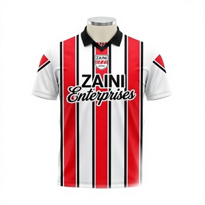เสื้อโปโลผู้ชาย ZAINI ลายทาง แขนสั้น พิมพ์ลายดิจิตอล ระบายอากาศได้ดี ผ้าโพลีเอสเตอร์ทอ สีแดง ขาว ดำ - Product Image 1