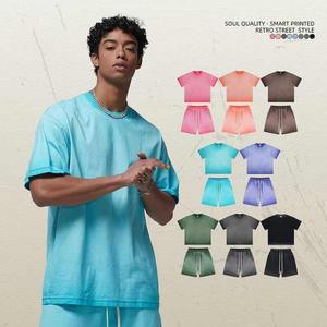 Conjunto de pantalones cortos de lavado ácido de algodón 100% de alta calidad para hombre, Camiseta y pantalón corto de talla grande al por mayor para ropa de calle de verano y uso en el gimnasio - Product Image 5