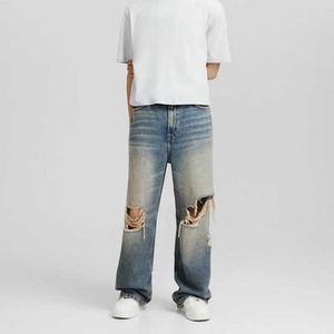 Service OEM, jeans streetwear pour hommes grande taille, de haute qualité, logo personnalisé, très vendus, coupe droite vintage avec rivets et cristaux, effet délavé - Product Image 4