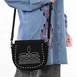 Sac bandoulière en cuir véritable et daim, fait main, vintage, brodé, léger, avec sangle réglable unique, pour femme, hiver/été, OEM - Product Image 6