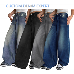 Jeans Anchos Holgados de Mezclilla Lavada de Alta Calidad en Azul, Negro y <span class=keywords><strong>Gris</strong></span> para <span class=keywords><strong>Mujer</strong></span>, Pantalones Vaqueros Boyfriend Desgastados al por Mayor - Product Image 1