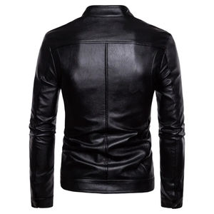 Veste en cuir noire d'hiver à la mode sur mesure en gros avec col montant et fermeture éclair, matériau de haute qualité pour hommes - Product Image 3