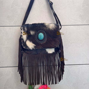 Pelo de piel de vaca occidental en cuero de piel de vaca bolso de cuero de piel de vaca occidental flecos Sling monedero gemas piedra Sling monedero - Product Image 1