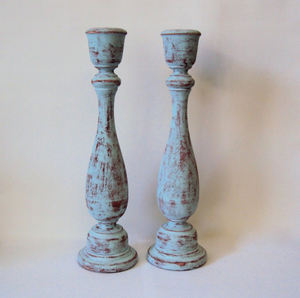 Ensemble de 2 bougeoirs en bois vieilli, style shabby chic, rustique, pour bougies pilier, décoration de mariage, maison et ferme - Product Image 1