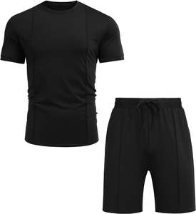 ชุดกางเกงขาสั้นลำลองสองชิ้นผ้าเทอร์รี่สีพื้นสำหรับผู้ชายชุดเสื้อยืดผ้าฝ้ายออร์แกนิก100% ระบายอากาศได้สำหรับฤดูร้อน - Product Image 5