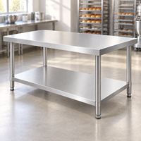 Table de travail en acier inoxydable double couche personnalisable, acier inoxydable 201, épaisseur 1,0 mm, pour restaurant, cantine