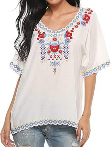 Tunique blanche en 100% coton avec broderie bleue pour femmes, nouvelle collection - Product Image 4