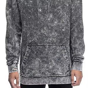 Vente en gros, faible MOQ, sweat à capuche d'hiver pour homme, délavé à l'acide, brodé, zippé, en molleton 100% coton biologique, service OEM, personnalisable, haute qualité - Product Image 4