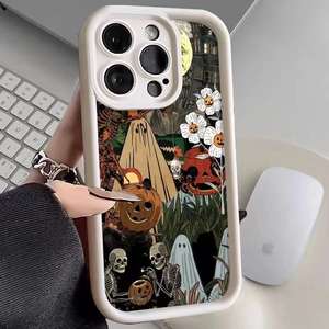 Zucca di Halloween e fantasma modelli completamente coperto bianco Anti impronte digitali morbida custodia del telefono, compatibile con iPhone 17... Pro Max - Product Image 1