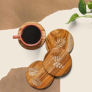 4 pièces gratuit de haute qualité classique rustique Acacia bois sous-verres liège café thé tasse tampons tapis de Table pour la maison cuisine AUAR ARTISAN - Product Image 6