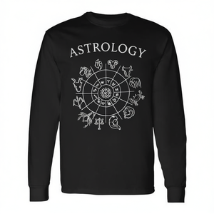 T-shirt a maniche lunghe con design degli segni zodiacali e dell'oroscopo, girocollo nero - Product Image 2