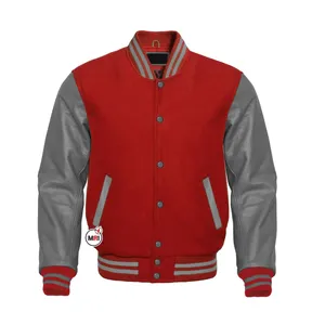 Red Gray Black Orange Letterman jacket Custom Wool Body Color leather Sleeves webbing on cuff and Bottom Embroidered Men Jacket