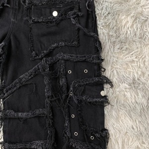 Yeni varış Trendy sıkıntılı nakış iş Buggy kot pantolon kadın özelleştirilmiş cepler iç<span class=keywords><strong>in</strong></span> tüm satış 100% pamuk Buggy pantolon - Product Image 3