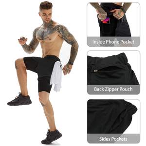 Pantalones cortos de entrenamiento para gimnasio, ropa deportiva 2 en 1, pantalones cortos de malla para correr, Fitness, entrenamiento atlético, gimnasio, pantalones cortos para hombre, correr - Product Image 3