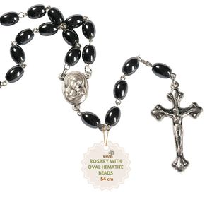 Rosario de Hematita Hecho a Mano con Cuentas Ovaladas de 53 cm, Cuentas de Oración Católicas, Regalo Cristiano, Venta al por Mayor desde Belén - Product Image 1