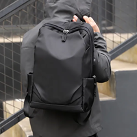 Sac à dos en polyester durable, noir mat, géométrique, minimaliste, fermeture éclair, imperméable, 36-56L, pour ordinateur portable 15,6 pouces, unisexe