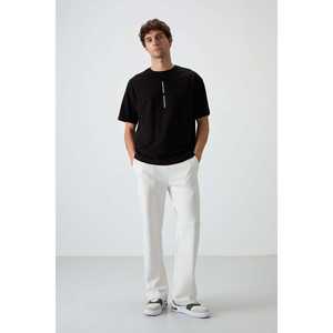 Men's Oversize Fit Printed T-Shirt-Black Cotton <b>Jersey</b> Thick Textured 100% Cotton-88366 - Product Image 5