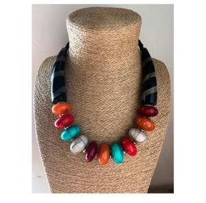 Handmade Multicoloured Resin & Horn Beaded Necklace Eco-Friendly Angel Buddhism Style Multicolor Crafted From Natural Materials - Product Image 1