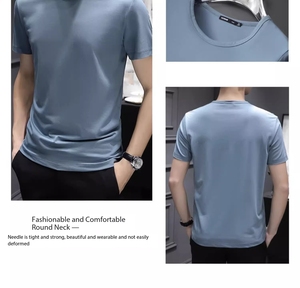 T-shirt à manches courtes en soie glacée d'acétate pour homme, prix d'usine du Bangladesh, Chine, coupe ajustée, couleur unie, fin, été - Product Image 5