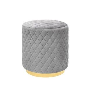 Otomana Redonda de Lujo Acolchada en Terciopelo Negro con Base Dorada, Reposapiés Moderno Tapizado en Gris para Sala de Estar o Dormitorio - Product Image 2