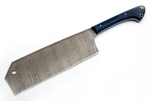 Beau chef de couperet en acier damas personnalisé écologique 7.5 "rasoir pointu Unique bleu manche en bois naturel motif de vague - Product Image 2