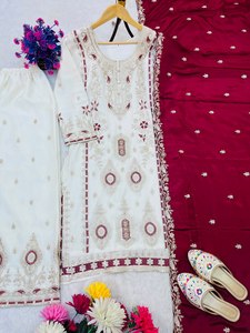 Traje Moderno y Elegante de Chinon Puro con Pantalón y Dupatta para Mujer, Uso Casual, Fiesta, Invierno, Verano, Sin Arrugas, Reversible - Product Image 4