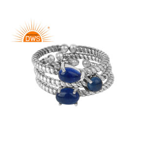 Best Quality Oxidized Sterling <b>Silver</b> Natural Blue Aventurine Quartz Gemstone <b>Set</b> of 3 Twisted Ring Custom Jewelry for Women - Product Image 1