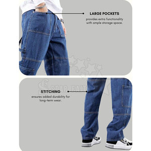 Jeans Anchos Personalizados al por Mayor para Hombre, Azules, 100% Algodón, Cintura Media, Pierna Ancha, Holgados, Tallas Grandes, Otoño/Invierno, con Logotipo Personalizado - Product Image 4