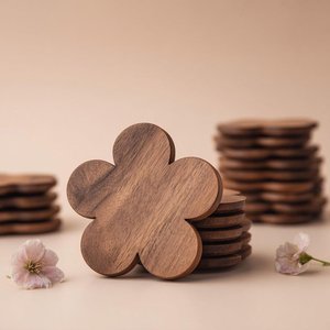Flower design simple <b>coaster</b> with acacia wooden handmade tea <b>coaster</b> <b>table</b> ware - restauranst - Product Image 1