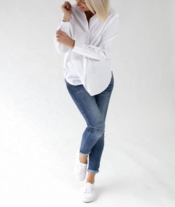 Chemise boutonnée classique en popeline de coton blanc pour femme, manches longues, col rabattu, coupe classique, couleur unie, pour tous les jours, été - Product Image 5