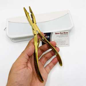 Alicates de extensión de cabello de micro anillo de acero inoxidable profesional chapado en oro ASB, herramienta de punta plana multifuncional con logotipo privado - Product Image 1
