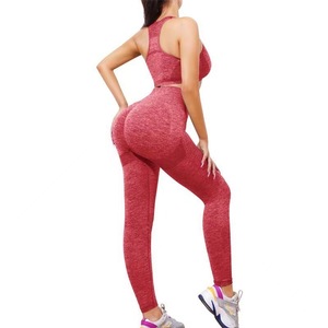 Nuevo al por mayor 2025 cintura alta de dos piezas Fitness Yoga pantalones Push up chaleco transpirable elástico sólido deportes conjunto para mujeres - Product Image 1