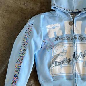 Sweat à capuche personnalisé avec strass et cristaux pour homme, femme, unisexe, hiver, 100% coton molletonné, streetwear de luxe - Product Image 3