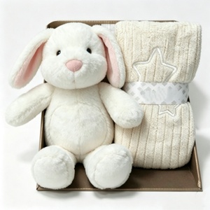 customized White Plush Rabbit Stuffed Animal <b>Toy</b> with Cream Knit Blanket Set <b>for</b> <b>Babies</b> 0-24 Months Unisex <b>Easter</b> Gift - Product Image 3