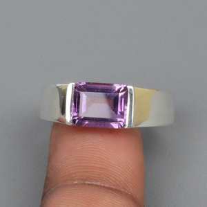 Bague en améthyste véritable faite à la main en argent sterling 925 Bague pour homme Cadeau de fiançailles et d'anniversaire pour lui ou elle Cadeau pour papa - Product Image 3