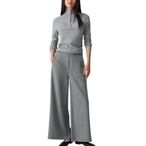 Élégant tenue de bureau décontractée pour femmes confortable taille haute jambe large pantalon en tricot respirant solide été pantalon dames mode - Product Image 1