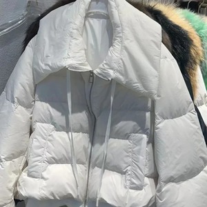 Chaqueta corta acolchada para mujer de invierno 2024, piel de mapache Natural Real, nueva lana de piel de oveja, tela sólida, abrigo de bombardero de pato blanco grueso - Product Image 6