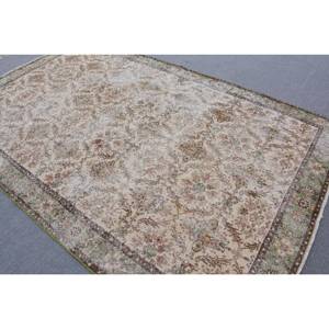Tapis Turc Vintage Beige Vert 6.3X9.9 pieds Laine Tissage Plat avec Motif Patchwork pour Décorations de Salon Couloir Utilisation - Product Image 4