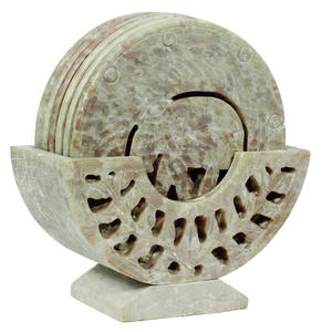 Natural Soapstone Coaster <b>Set</b> Handmade Pattern Round Shape Tea Coaster <b>Set</b> of 6 Pieces <b>Plate</b> Best Supplier and Exporter at India - Product Image 3