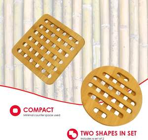 Ensemble de dessous-de-plat en bambou naturel carré et rond, lot de 2 dessous-de-plat en bois naturel pour plats chauds, table et comptoir de cuisine - Product Image 4