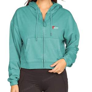 High Quality Customized Women's <b>Zippered</b> <b>Hoodie</b> Solid Color French Terry 100% Cotton Front Logo for Winter Made in Pakistan - Product Image 5