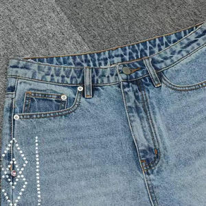 Pantalones cortos vaqueros de alta calidad de fabricante para hombre, ropa de calle personalizada, pantalones cortos vaqueros de verano con diamantes de imitación desgastados para hombre - Product Image 6