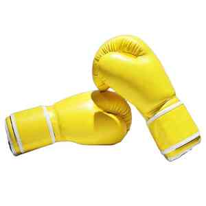Gants de boxe professionnels en cuir PU personnalisés avec logo imprimé, couleur jaune vif, respirants, légers et évacuant l'humidité - Product Image 2