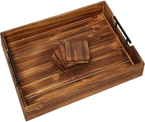 Wooden <b>Serving</b> Tray with coaster <b>set</b> Coffee Trays Party Tray Coaster <b>set</b> Coaster Food from f s international - Product Image 1