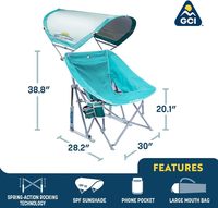 Fauteuil à bascule d'extérieur moderne en acier inoxydable avec pare-soleil, chaise pliante portable pour le camping et la plage